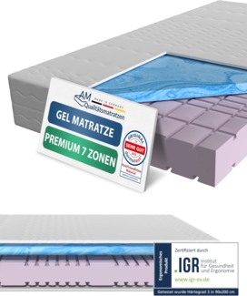 AM Qualitätsmatratzen Kaltschaummatratze mit 6 cm Gelschaum-Auflage, H2, Höhe 24 cm, 140x200 cm