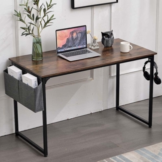 BAKAJI Schreibtisch Arbeitstisch PC-Tisch Arbeitsplatte aus MDF mit Metallrahmen Organizer Organizer Stoffträger und Haken Haus Büro modernes Industriedesign 120x60 x H74 cm