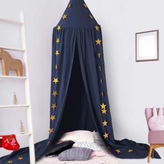 Baby Baldachin, Betthimmel Kinder, Ceekii Babys Bett Kinderzimmer Bettvorhang Baumwolle Deko Moskitonetz für Prinzessin Spielzelte Babybett & Schlafzimmer Dekoration mit Sternengirlande(Navy blau)