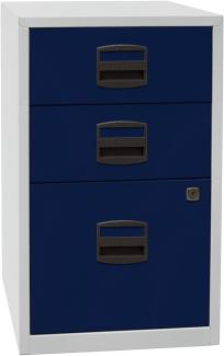 Beistellschrank PFA, 2 Universalschubladen, 1 HR-Schublade, Farbe Korpus lichtgrau, Fronten oxfordblau