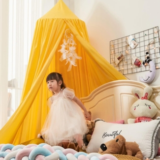 Betthimmel Babybett Baldachin Kinderzimmer Baumwolle Moskitonetz Kinderzimmer Schlafzimmer Spielzimmer Dekoration (Beige)