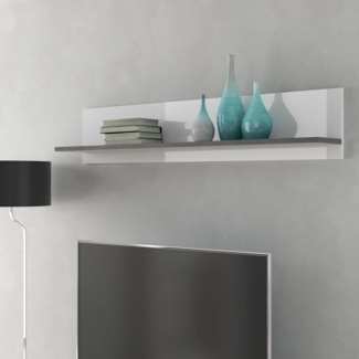 Forte TREBBIA Wandboard 150, Modernes Wandboard, Wandpaneel, Wandregal, Hängeregal, Holzwerkstoff, Betonoptik Dunkelgrau/Weiß Hochglanz, 150 cm breit x 29,6 cm hoch x 21,9 cm tief