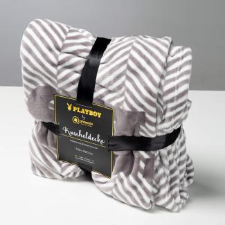 PLAYBOY Kuscheldecke Bedruckt, Grau, kuschelige, weiche Decke, bedruckt mit Bunny und Schriftzug, aus Polyester, Kolter, Überwurf, Tagesdecke, Retro-Design, Club-Stil, Decke, Wohnzimmer, Lounge