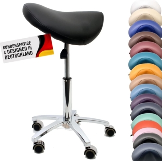 Duke-Handel Drehhocker Sattelhocker, Arbeitshocker, Bürohocker mit Metallfuß (1 St, Rollhocker mit oder ohne Fußring), stufenlosen Höhenverstellung von 50 bis 73cm, Belastbarkeit ca. 230 kg