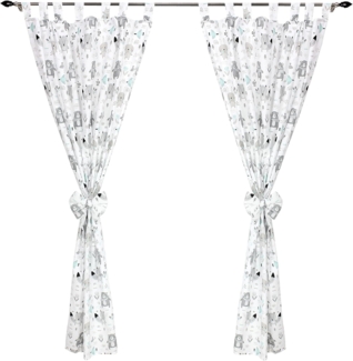 TupTam Kinderzimmer Vorhänge Baby Gardinen mit Schleifen 2er Set, Farbe: Bären/Füchse/Mint, Größe: ca. 155x95 cm