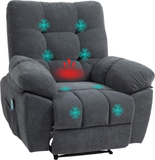 HOMCOM Massagesessel Recliner-Sessel (Massage-Polstersessel mit 8 Vibrationspunkten, 1-St, mit verstellbare Fußstütze, Seitentasche), Lehnsessel für Wohnzimmer, Schlafzimmer, Grau