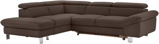 Mivano Ecksofa Driver mit Ottomane links, Ledercouch mit Bettfunktion und Bettkasten klein, Inkl. verstellbare Kopfstützen, 266 x 73 x 214, Kunstleder, Grau-Braun