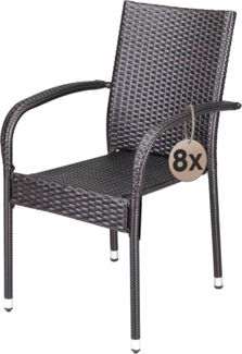 CASARIA 8-tlg. Gartenstuhl-Set, stapelbar & wetterfest, Polyrattan mit Armlehne, bis 160 kg belastbar, Braun