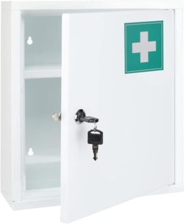JUNG Tarmo Medizinschrank abschließbar, groß 32x36 cm, weiß, Medizinschrank aus Metall mit Erste-Hilfe-Kennzeichnung, kindersicherer Medikamentenschrank, Wandmontage für Hausapotheke