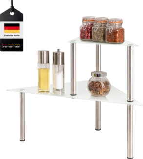 bremermann Küchenregal Glas-Eckregal, Küchenregal mit Glasplatten und Edelstahlfüßen, weiß