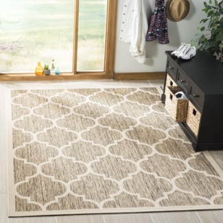 SAFAVIEH Geometrisch Teppich für Wohnzimmer, Esszimmer, Schlafzimmer - Courtyard Collection, Kurzer Flor, Braun und Knochen, 79 X 152 cm