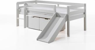 Vipack Kojen-Spielbett mit Liegefläche 90x200 cm, inkl. Leiter, Regal, Rutsche, Rolllattenrost und 2 Schubkästen, Kiefer und MDF weiß lackiert