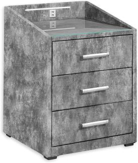 MOON Nachttisch Boxspringbett, Infinity Grau - Funktionaler Nachtschrank mit USB-Anschluss und LED-Beleuchtung - 47 x 61 x 46 cm (B/H/T)