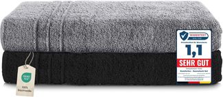 Komfortec 2er Saunatuch Set 80x200 cm aus 100% Baumwolle, XXL-Saunatücher, Sauna Handtuch, Weich, Groß, Frottee, Schnelltrocknend, Anthrazit Grau/Schwarz