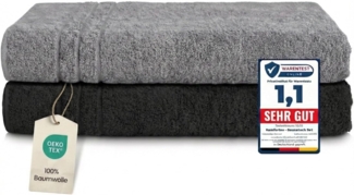 Komfortec 2er Saunatuch Set 80x200 cm aus 100% Baumwolle, XXL-Saunatücher, Sauna Handtuch, Weich, Groß, Frottee, Schnelltrocknend, Anthrazit Grau/Schwarz