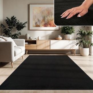 Paco Home Waschbarer Teppich Wohnzimmer Schlafzimmer Kurzflor rutschfest Flauschig Weich Moderne Einfarbige Muster, Grösse:200x280 cm, Farbe:Schwarz