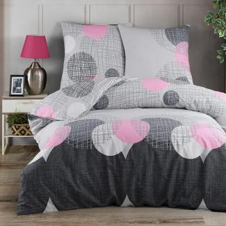 Buymax Bettwäsche, Renforcé, 2 teilig, Bettbezug-Set 135x200 cm 100% Baumwolle mit Reißverschluss Grau Rosa