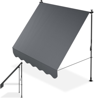 Juskys Klemmmarkise Kapstadt 200x120 cm - Höhenverstellbar, Montage ohne Bohren, wasserabweisend, UV-beständig, senkrecht & diagonal - Grau