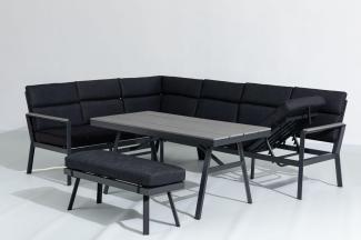 Gardissimo Dining-Ecklounge "Nabari" inkl. Ecksofa, Bank, Tisch und Kissen, anthrazit / grau, ohne Sessel,links