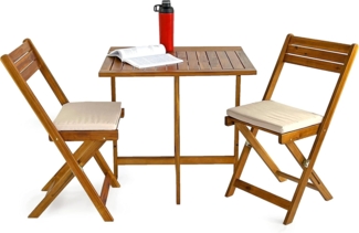 Brigros Estosa Set aus Tisch und Stühlen, Akazienholz, zusammenklappbar und tragbar, leicht zusammenklappbar für den Transport und Verwendung im Garten, Gartenarbeit, Camping (Akazie, Melzo 2 Stühle)