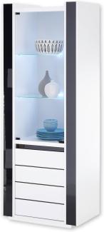 SAVONA Vitrine in Weiß, Schwarz - Moderner Vitrinenschrank mit LED-Beleuchtung und viel Stauraum - 73 x 185 x 45 cm (B/H/T)