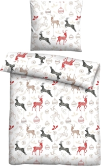 Traumhaft schlafen - Castell - Markenbettwäsche Feinbiber Bettwäsche 0306734 HIRSCHE WEIHNACHTEN, weiss, 1x 155x220 cm + 1x 80x80 cm