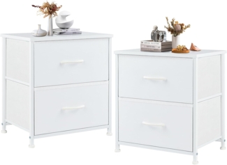 DUMOS Nachttisch 2er Set Beistelltisch Stoff Schubladenschrank Schmal Schrank Kommode Schlafzimmer Industrial Stil für Wohnzimme Kinderzimmer Flur Aufbewahrungsschrank
