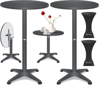 KESSER® 2in1 Stehtisch klappbar Bistrotisch 2er Set | Aluminium Edelstahlplatte | höhenverstellbar 70cm / 115cm | Partytisch Tisch Ø 60cm | In- & Outdoor Empfangstisch | Klapptisch mit Cover Anthrazit