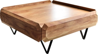 Couchtisch Kiano 90x90 cm Akazie Natur 2 Schübe V-Fuß Schwarz