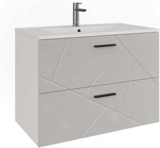 Waschbeckenunterschrank Irma Weiß/Weiß Hochglanz 80 x 57 cm mit 2 Schubladen Vicco