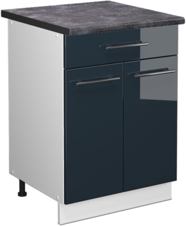 Küchenunterschrank Fame-Line Dunkelblau Hochglanz 60 cm mit Schublade, AP Anthrazit Vicco