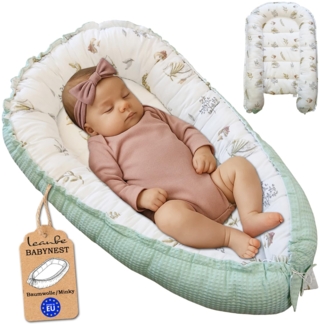 Leanbe Babynest 90x50 cm – Nestchen für Neugeborene aus Baumwolle & Polyester – Kuschelnest fürs Baby, ideal für Herbst & Winter – Babybett für Indoor & Outdoor (MINT)