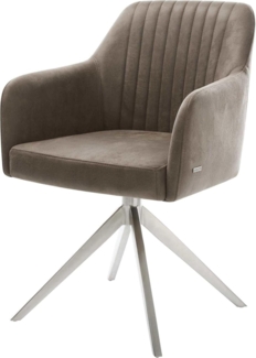 Drehstuhl Greg-Flex Mikrofaser Taupe Vintage Kreuzgestell breit Edelstahl 360° drehbar Wippfunktion Taschenfederkern