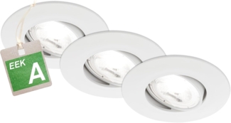 BRILONER - 3er Set EEK A LED Einbaustrahler 230V schwenkbar, je 2W bei 360lm und 50.000h Licht, neutralweißes Licht, LED Spot, flach, Deckenspots, Einbauleuchten, 68mm Lochmass, 90x24 mm (DxH), Weiß