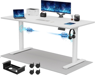 JUMMICO Höhenverstellbarer Schreibtisch 180x80 cm, Elektrisch mit Dualmotor, 100 kg Tragkraft & Kabelmanagement, 3 Höhenspeicher & USB-C, Stehschreibtisch für Homeoffice (Weiß)
