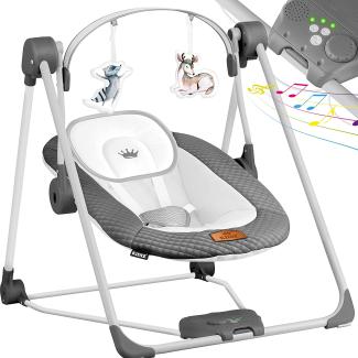 KIDIZ® Babywippe Babyschaukel mit 5 Geschwindigkeitseinstellungen zusammenklappbarer Baby Wippe Schaukel Babyhochstuhl mit Spielbogen Spielzeugen 5 beruhigende Naturgeräusche neugeborene Anthrazit