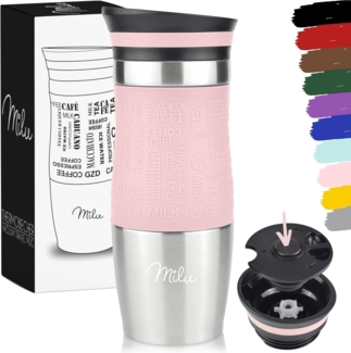 Milu Thermobecher Isolierbecher Kaffeebecher to go - 370ml - 100% Auslaufsicher - Trinkbecher aus Edelstahl - Autobecher doppelwand Isolierung - Thermo Becher - Travel Mug - (Rosa, 370ml)