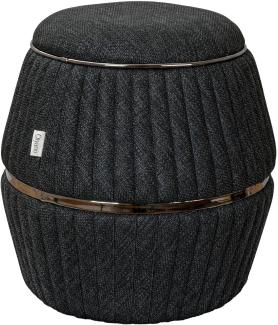 Qiyano Pouf Hocker Sitzhocker aus grobem Strukturstoff in Zylinderform in Anthrazit mit Ziernähten und Kunstlederverzierung in Grafit, Höhe ca. 52 cm, Durchmesser ca. 53 cm, Farbe: Anthrazit