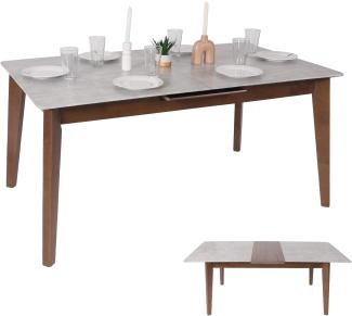 Esszimmertisch HWC-M57, Esstisch, Massiv-Holz Laminat Melamin 160-200x90cm, ausziehbar Beton-Optik, braune Beine