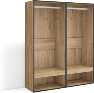 Skraut Home | Offener Kleiderschrank | Kleidung, Schuhe | 120 x 145 x 35 cm | Für Schlafzimmer, Zimmer | Garderobenschrank | Moderner Stil | Eiche