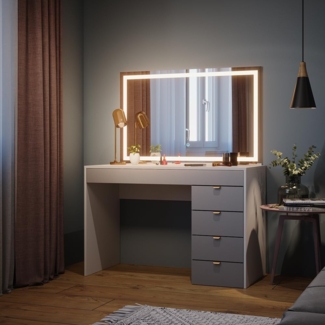 Schminktisch Elise Weiß/Grau/Grau 115 cm mit LED-Spiegel Vicco