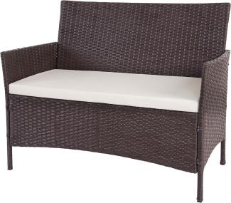 Poly-Rattan Gartenbank Halden, Sitzbank Bank ~ braun-meliert, Kissen creme