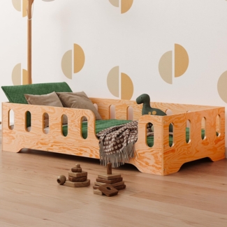 smartwood Kinderbett Bodenbett 140x180 mit Rausfallschutz & Lattenrost - Lackiert - Kinder Montessori Bett TILA 2P mit glatten Kanten - Betten für schnelle Montage - Bis 300 kg belastbar