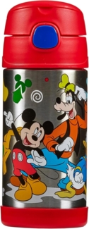 THERMOS kids FUNTAINER STRAW BOTTLE DISNEY 0,35 l, Mickey, Thermoflasche Kinder aus Edelstahl mit Trinkhalm, 12 h kalt, spülmaschinenfest, dicht ohne Kohlensäure, Disney Flasche für Kita, Schule