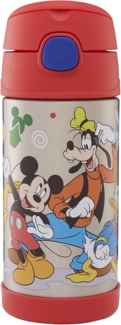 THERMOS kids FUNTAINER STRAW BOTTLE DISNEY 0,35 l, Mickey, Thermoflasche Kinder aus Edelstahl mit Trinkhalm, 12 h kalt, spülmaschinenfest, dicht ohne Kohlensäure, Disney Flasche für Kita, Schule