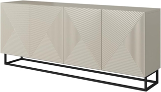 Lomadox Sideboard ADARE-141, 200 cm breit, kaschmir mit gerillter Front, schwarzes Metallgestell