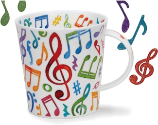 DUNOON Becher Lomond Upbeat 0,32 l Fine Bone China Porzellan Kaffeetasse Modern mit Noten | Hochwertige Qualität Spülmaschinenfest Musikalisch bunt