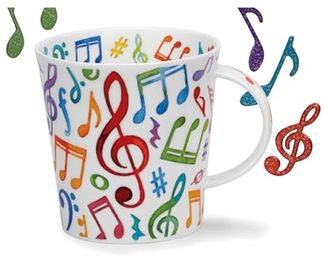 DUNOON Becher Lomond Upbeat 0,32 l Fine Bone China Porzellan Kaffeetasse Modern mit Noten | Hochwertige Qualität Spülmaschinenfest Musikalisch bunt