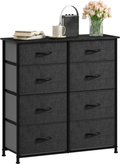 DWVO Kommode mit 8 Schubladen, langlebiger Stoff, Robustes Metallgestell, modern und funktional, ideal für Schlafzimmer, Wohnzimmer, Flur, Kinderzimmer, Schwarz Grau
