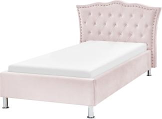 Bett mit Lattenrost METZ 90 x 200 cm Samtstoff Pastellrosa